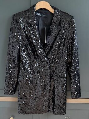 ZARA Black Sequin Blazer Jacket | M